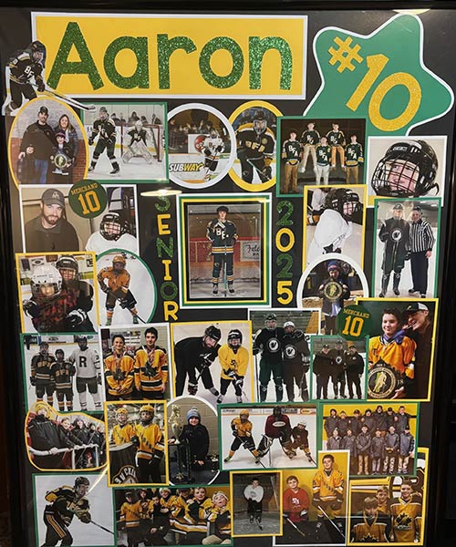 A collage of a hockey player's journey at various levels of play