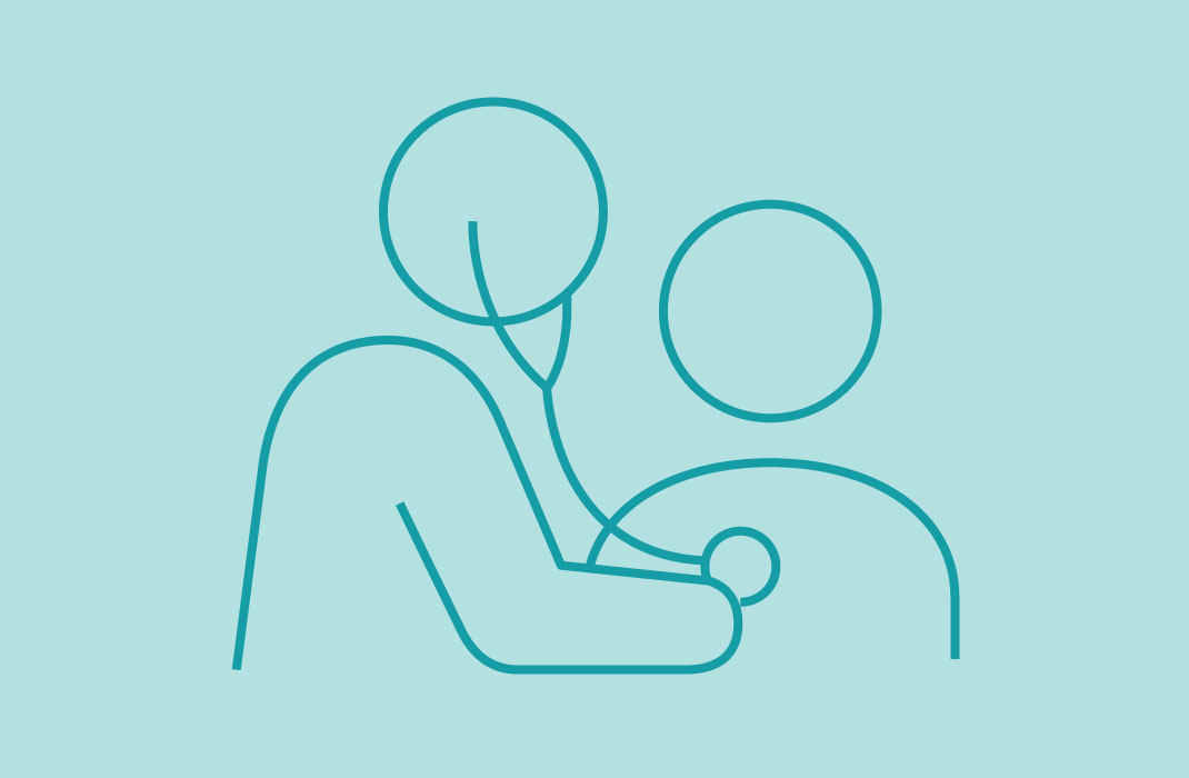 Outline of a doctor using a stethoscope on a patient